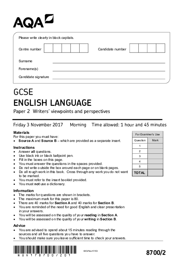 GCSE English, Paper 2 Writers' Viewpoints & Perspectives - 2017.pdf