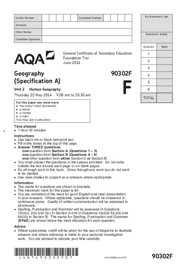GCSE Geography, Spec A, Foundation Tier - 2014.pdf