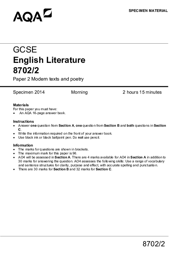 GCSE English Literature, Paper 2 Modern Texts & Poetry - 2014.pdf