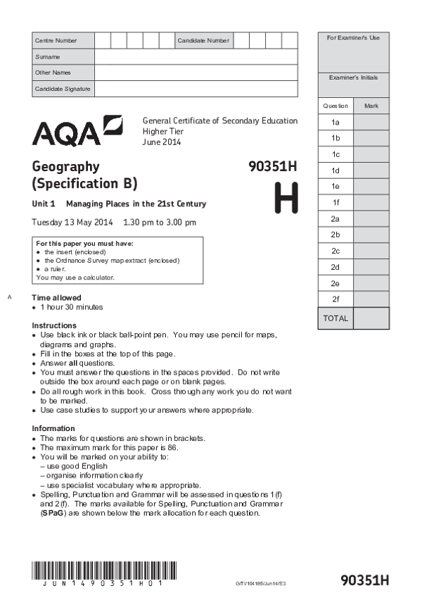 GCSE Geography, Spec B, Higher Tier, Managing Places - 2014.pdf