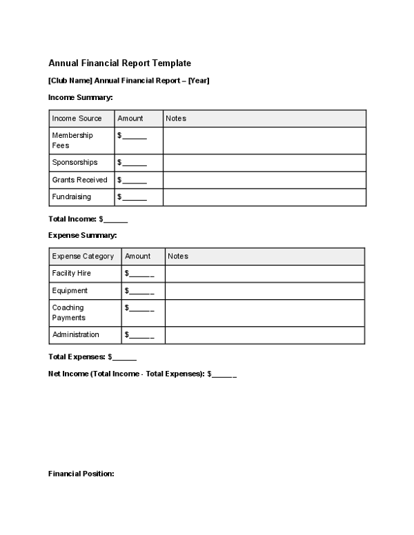 Annual Financial Report Template