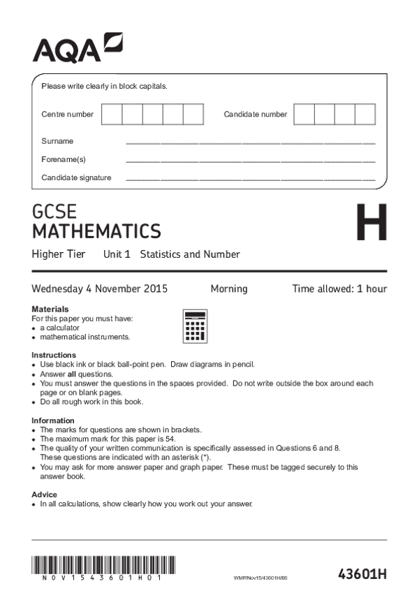 GCSE Mathematics, Higher Tier, Unit 1 - Nov 2015.pdf