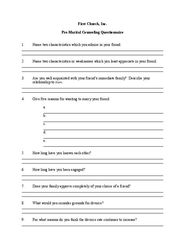 Pre-Marital Counseling Questions