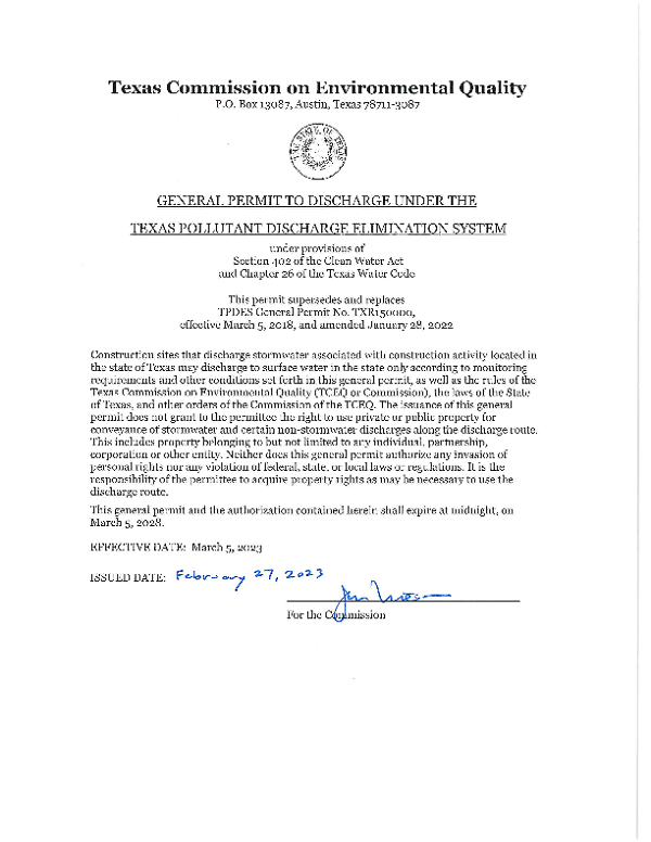 Texas Construction General Permit (TXR150000)