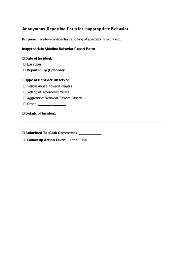 Anonymous Reporting Form for Inappropriate Behavior