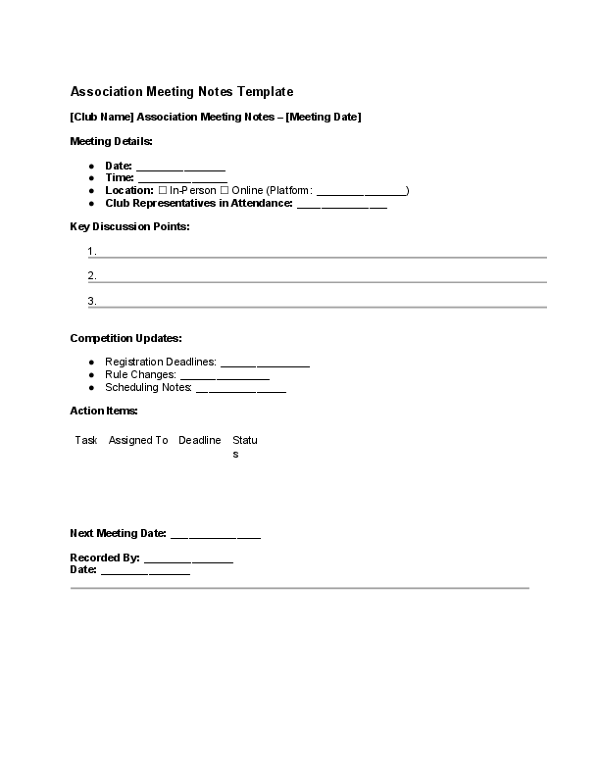 Association Meeting Notes Template