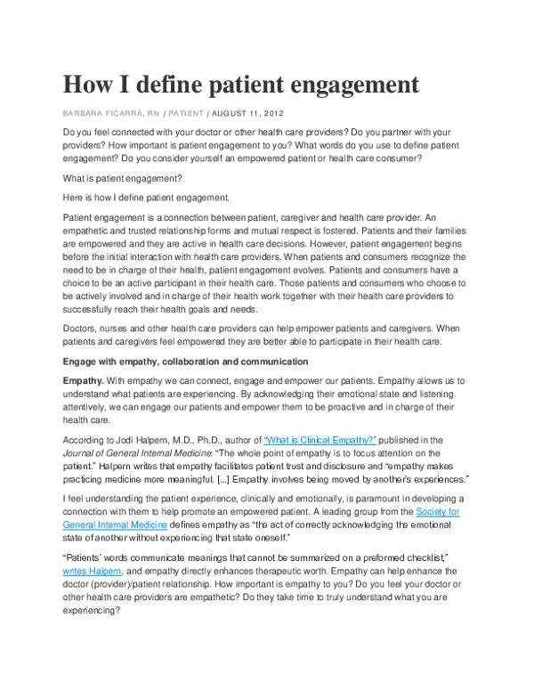 Defining Patient Engagement
