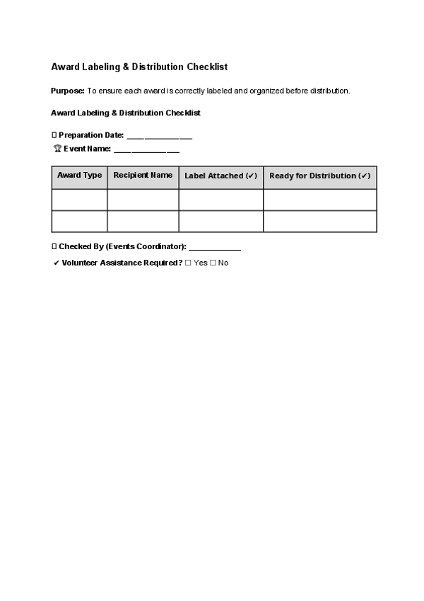 Award Labeling & Distribution Checklist