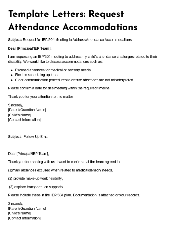 Template Letters: Request Attendance Accommodations