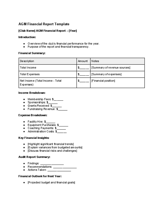 AGM Financial Report Template