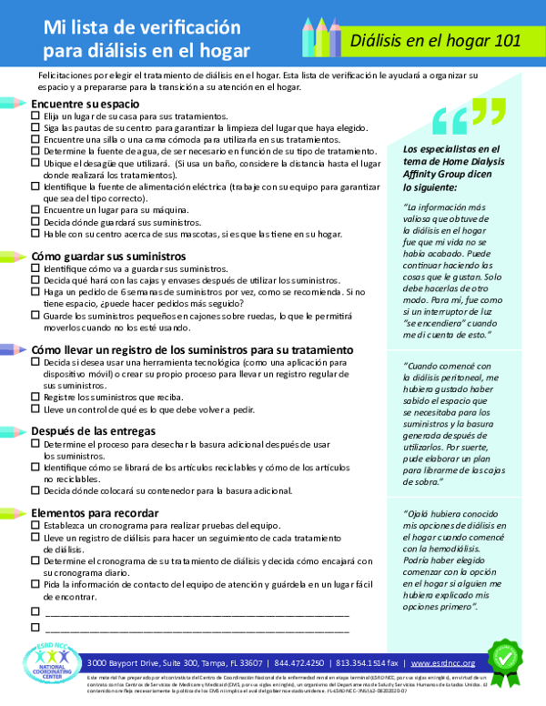 My Home Dialysis Checklist (Spanish)