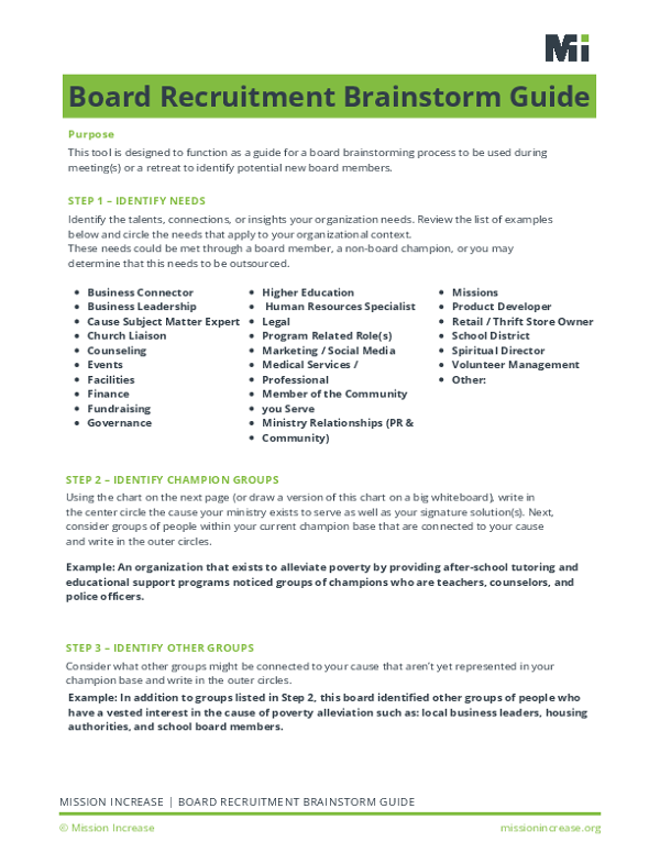 Board Recruitment Brainstorm Guide Fillable