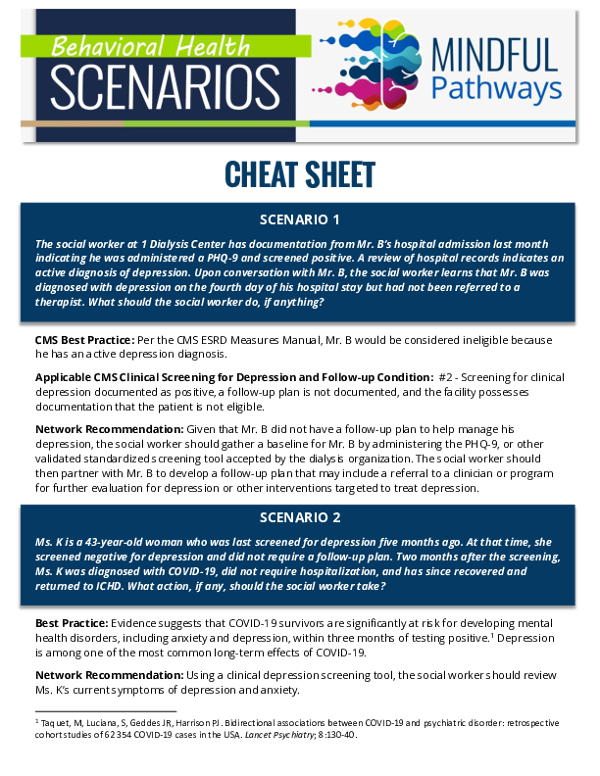 Behavioral Health Scenarios: Cheat Sheet (English)