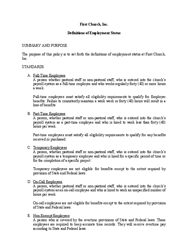 Definitions of Employment Status