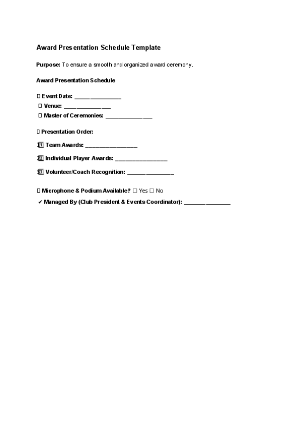 Award Presentation Schedule Template