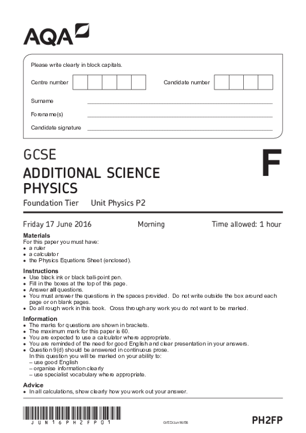 GCSE Additional Science Physics, Foundation Tier, Unit P2 - 2016.pdf