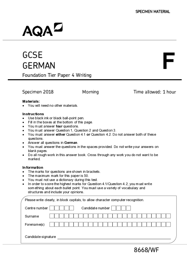 GCSE German, Foundation Tier, Paper 4 - 2018.pdf