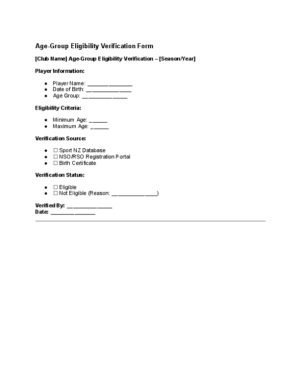 Age-Group Eligibility Verification Form