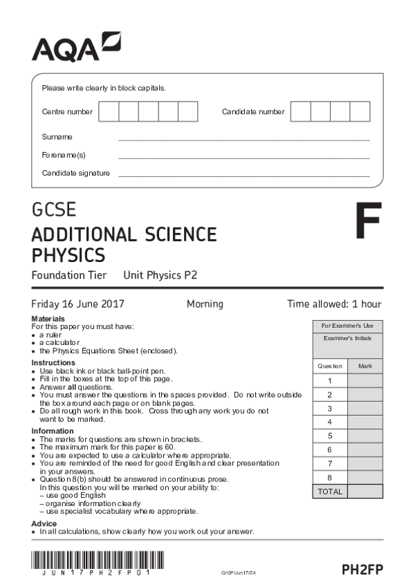 GCSE Additional Science Physics, Foundation Tier, Unit P2 - 2017.pdf