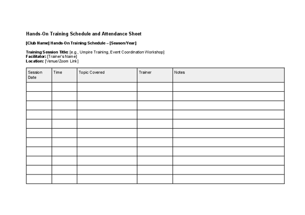 Hands-On Training Schedule and Attendance Sheet.docx