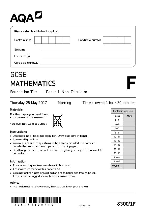 GCSE Mathematics, Foundation Tier, Paper 1 - Jun 2017.pdf