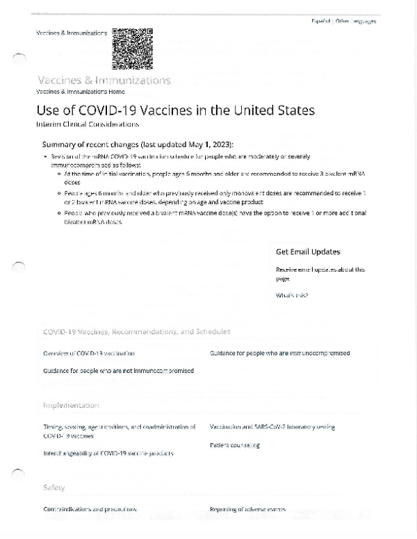 Use of COVID-19 Vaccine in the United States