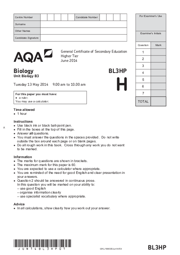 GCSE Biology, Higher Tier, Paper B3 - 2014.pdf