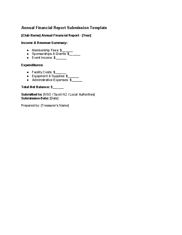 Annual Financial Report Submission Template