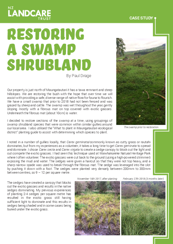 Restoring a Swamp Shrubland - NZ Landcare Trust