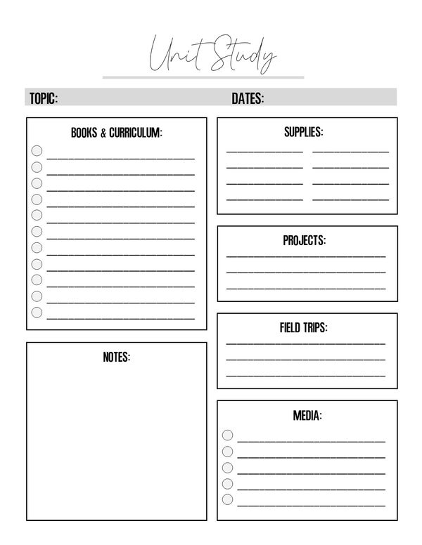 Unit Study Form
