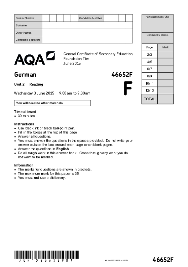 GCSE German, Foundation Tier, Unit 2 - 2015.pdf