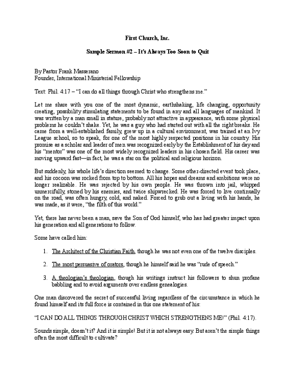 Sample Sermon #2 - It's Always Too Soon to Quit