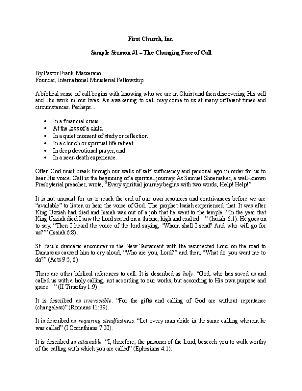 Sample Sermon #1 - The Changing Face of Call