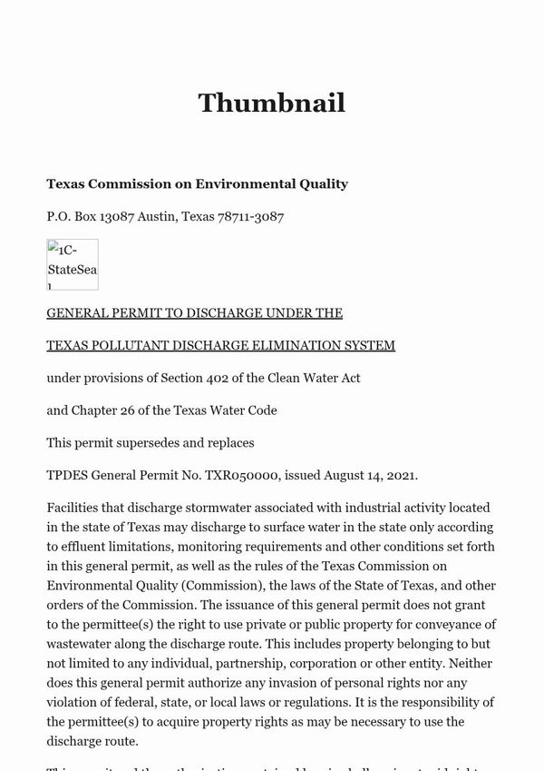 Proposed 2025 Texas Multi-Sector General Permit (TXR05000)