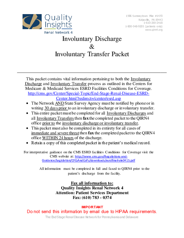 Network 4 Involuntary Discharge Transfer Packet