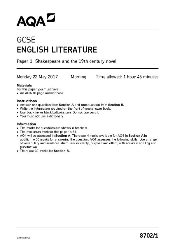 GCSE English Literature, Paper 1 Shakespeare & 19th-Century Novel - 2017.pdf