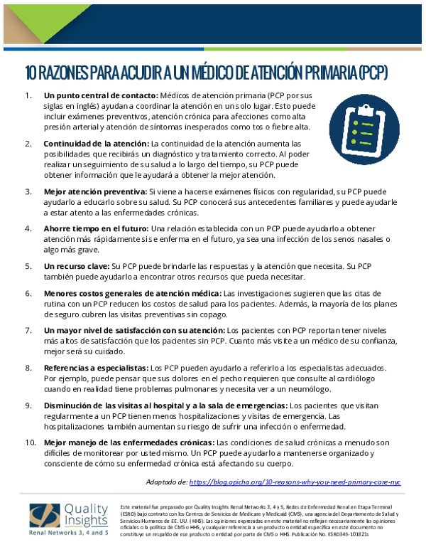 10 Reasons to Get a PCP (Spanish)