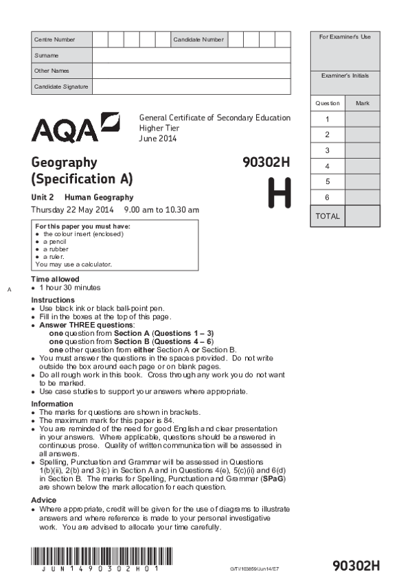 GCSE Geography, Spec A, Higher Tier - 2014.pdf