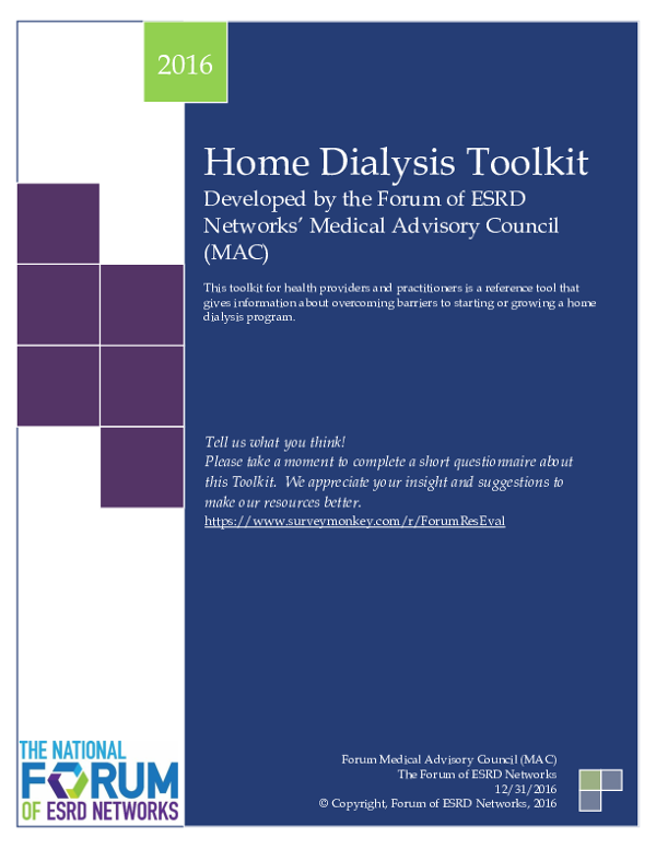 Forum of ESRD Networks' Home Dialysis Toolkit