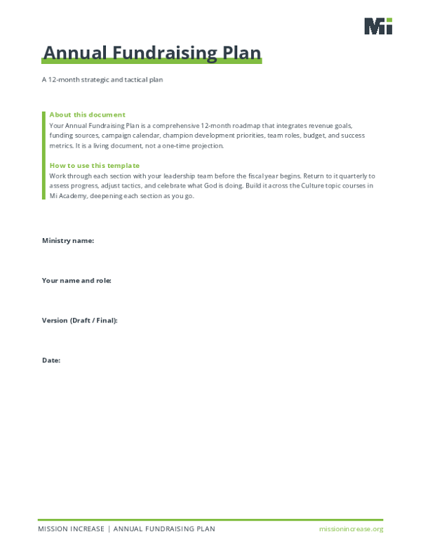Annual Fundraising Plan Fillable