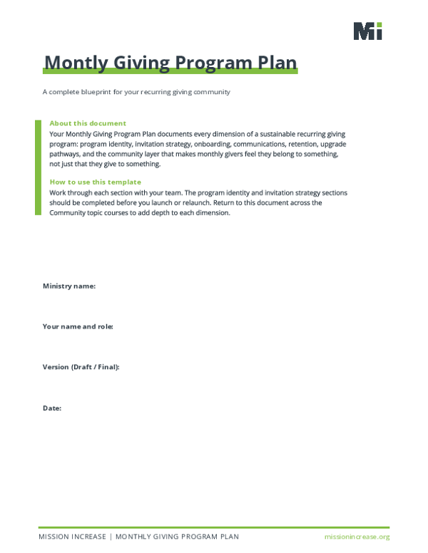 Monthly Giving Program Plan Fillable