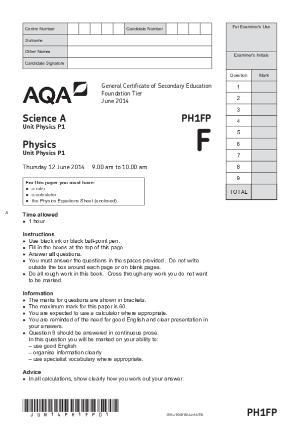 GCSE Science Physics, Foundation Tier, Unit P1 - 2014.pdf