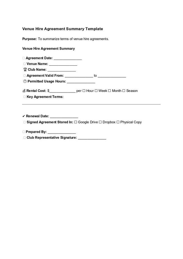 Venue Hire Agreement Summary Template.docx