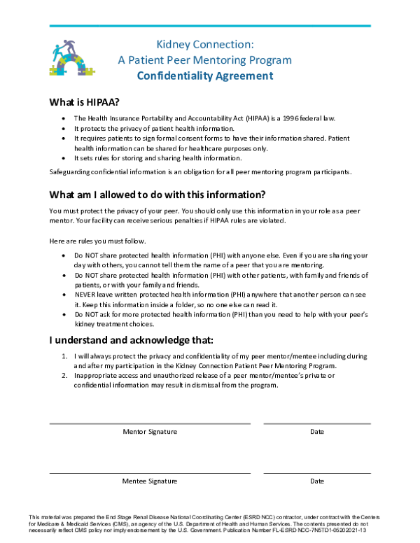 Peer Mentor Confidentiality Agreement