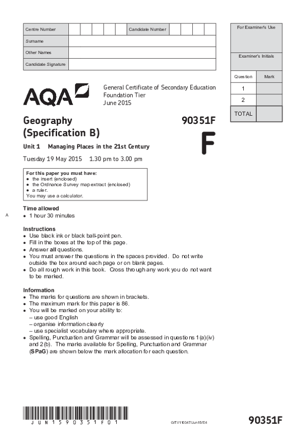 GCSE Geography, Spec B, Foundation Tier, Managing Places - 2015.pdf