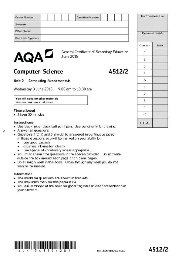 GCSE Computer Science, Unit 2 - 2015.pdf