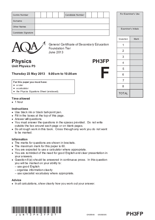 GCSE Physics, Foundation Tier, Unit P3 - 2013.pdf