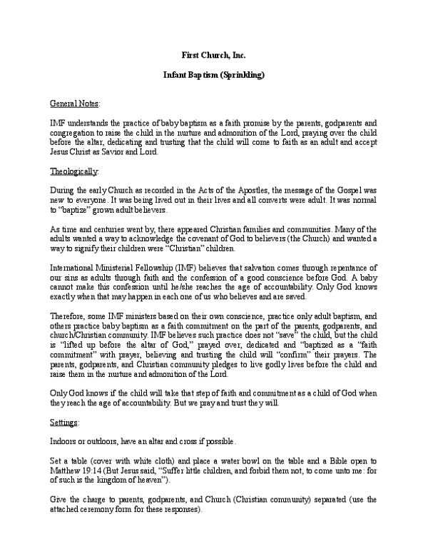 Infant Baptism (Sprinkling)