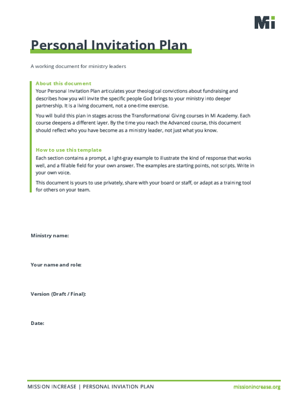 Personal Invitation Plan Fillable