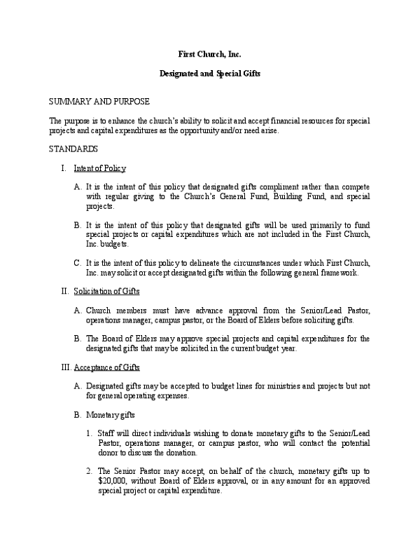 Designated and Special Gifts